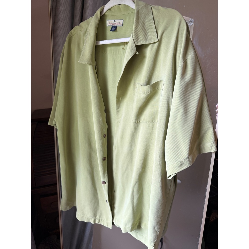 Tommy Bahama Mens XL 100% Silk Short Sleeve Button Down Shirt Sage Green